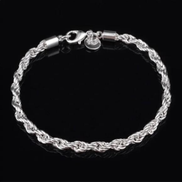 NEW TWISTED 925 STERLING SILVER BRACELET, NICE BRACELET, CUTE BRACELET - Picture 2 of 5
